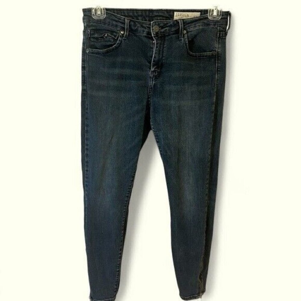 Pistola medium wash trendy zipper pocket, stretch, moto, ladies denim size 30
